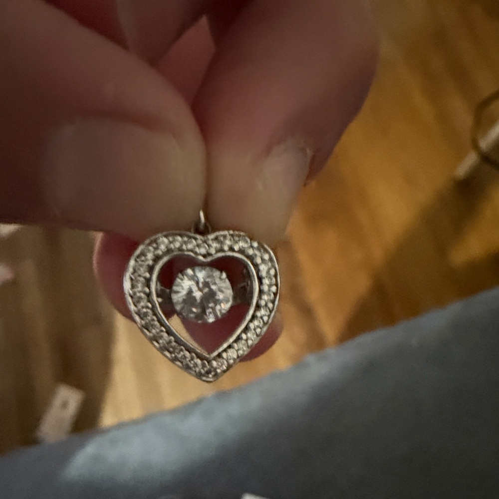 Kay Jewelers Silver Heart Pendant with Clear Center Stone